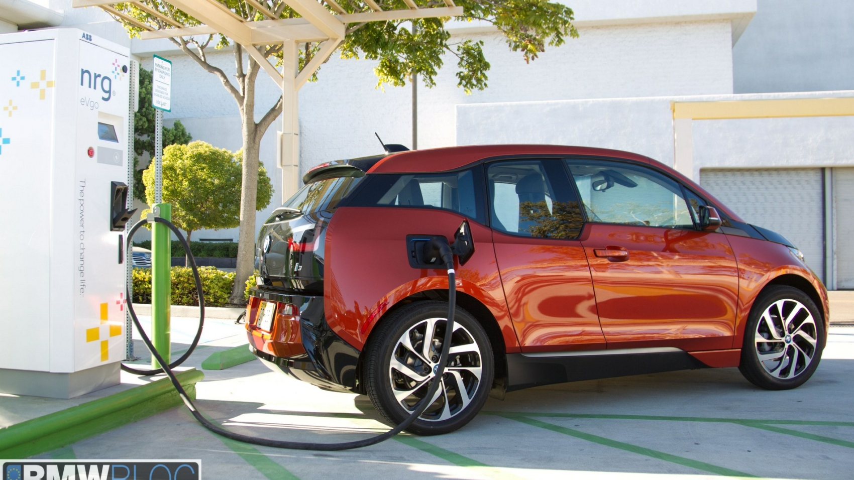September 28, 2013.  The BMW i3 recharges at a DC Fast Charger.  Fashion Valley Mall,  San Diego, CA.